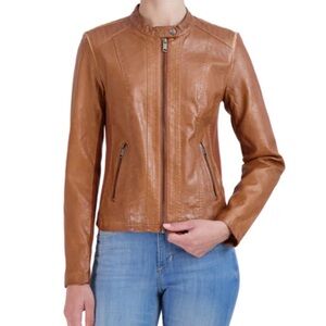 Sebby Collection Faux Leather Cognac Brown Jacket Medium